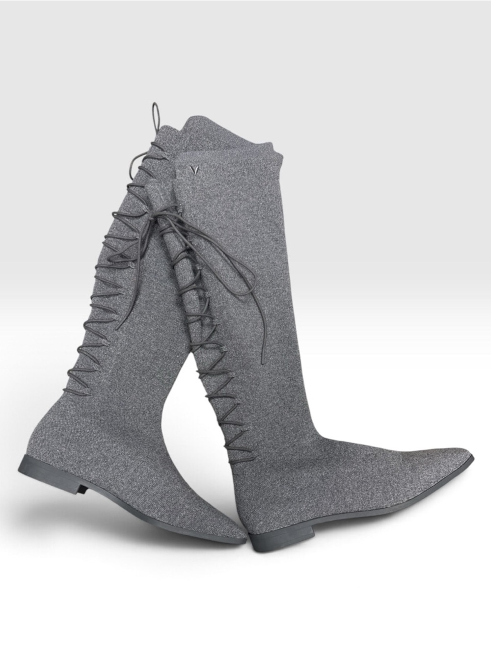 VIVAIA Gray Wool Water Resistant Knee High Lace Up Square Toe Fall Winter Boots